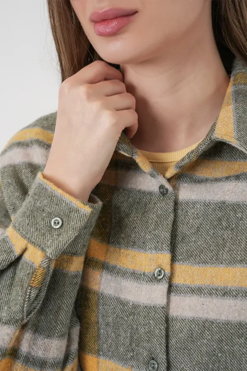 Kadın Ekose Desen Oversize Oduncu Gömlek 3854 E.Yeşil