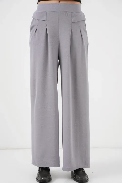 Kadın Geniş Paça Pileli Pantolon 6718 - Gri