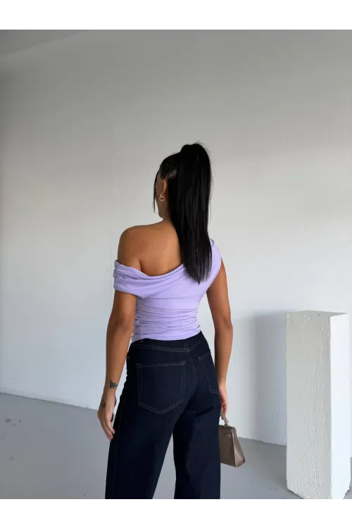Kadın Lila Yandan Drapeli Kayık Yaka Sandy Bluz HZL25S-FRY123201