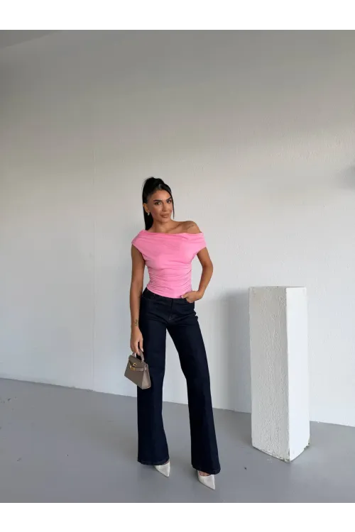 Kadın Pembe Yandan Drapeli Kayık Yaka Sandy Bluz HZL25S-FRY123201