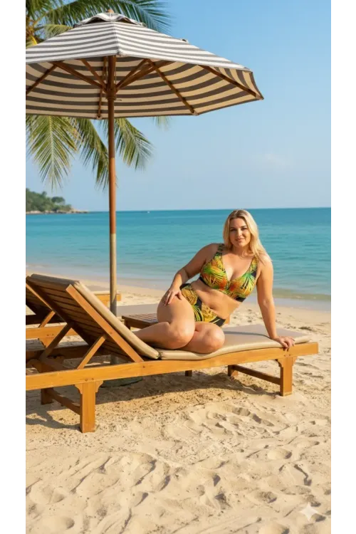 Kadın Siyah Sarı Yaprak Desenli Büyük Beden Astarlı Bikini Takımı HZL26S-LC25152-1