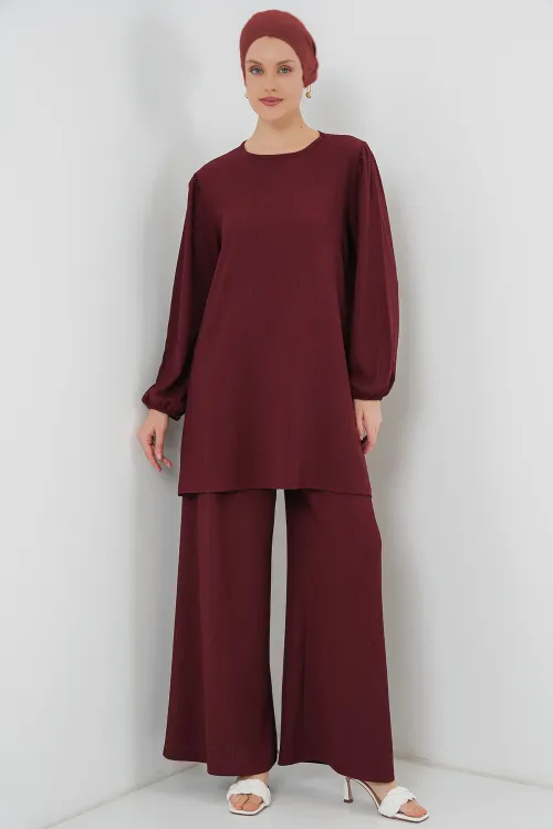 Kadın Tunik Pantolon Alt Üst Takım 6663 - Bordo