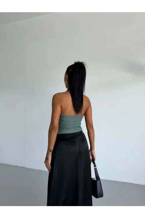 Kadın Yeşil Ottoman Kumaş Halter Yaka Toka Detay Bluz HZL26W-FRY123321