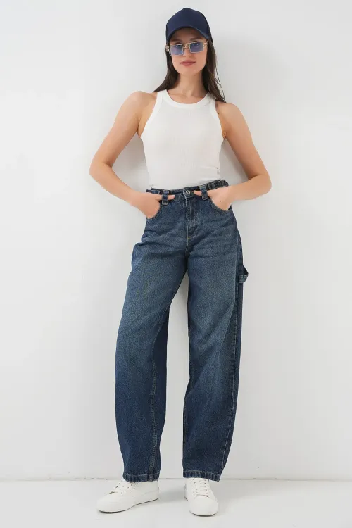 Kadın Yüksek Bel Kot Pantolon 6701 - Lacivert