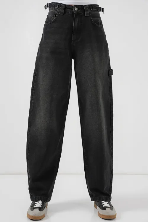 Kadın Yüksek Bel Kot Pantolon 6701 - Siyah