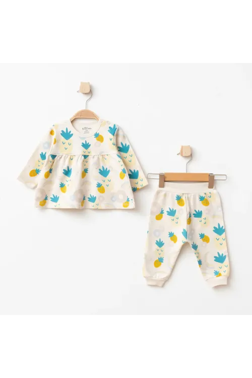 Kız Bebek Ananas Desenli % 100 Pamuk Sweatshirt Pantolon 2  li Alt Üst Bebek Takımı 3 Ay-36 Ay