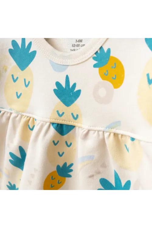 Kız Bebek Ananas Desenli % 100 Pamuk Sweatshirt Pantolon 2  li Alt Üst Bebek Takımı 3 Ay-36 Ay