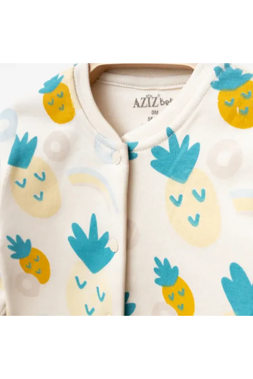 Kız Bebek Ananas Desenli Hırka Pantolon Bere 3  lü Alt Üst Bebek Takımı 0 Ay - 6 Ay