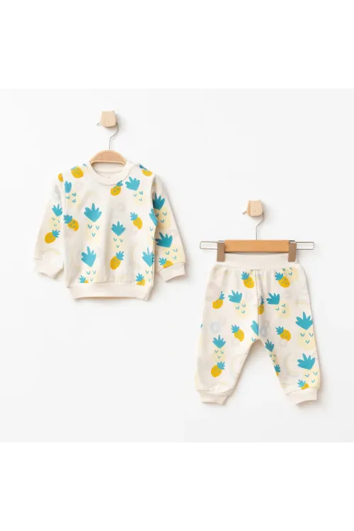 Kız Bebek Ananas Desenli Sweatshirt Pantolon 2  li Alt Üst Bebek Takımı 3 Ay-36 Ay