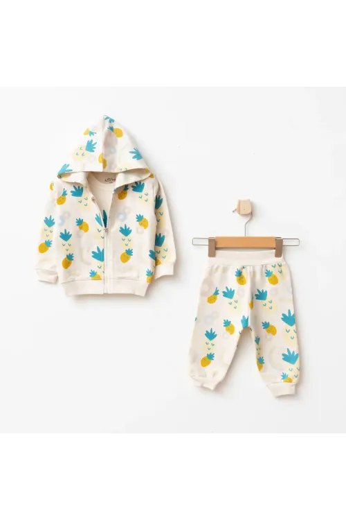 Kız Bebek Ananas Desenli Sweatshirt Pantolon T-shirt 3 lü Alt Üst Bebek Takımı 3Ay - 36Ay