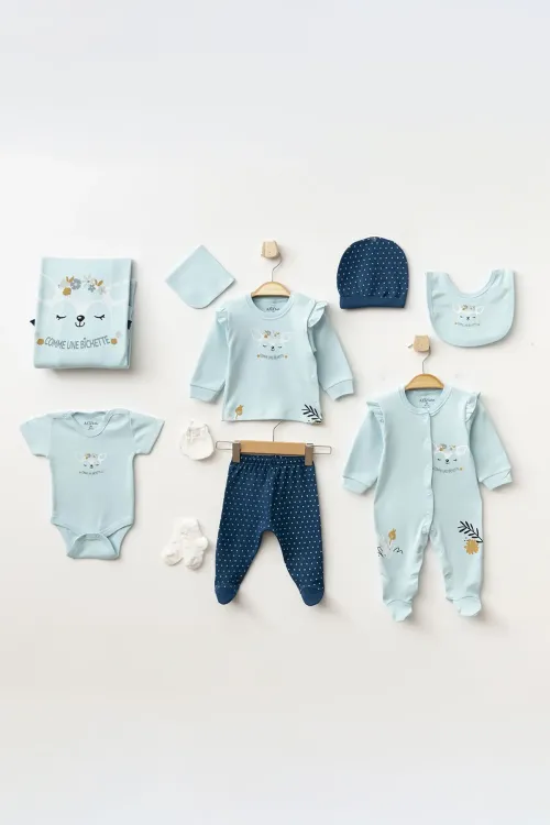 Kız Bebek Animal Desenli % 100 Pamuk 10  Lu Hastane Çıkış Seti 0 Ay - 3 Ay