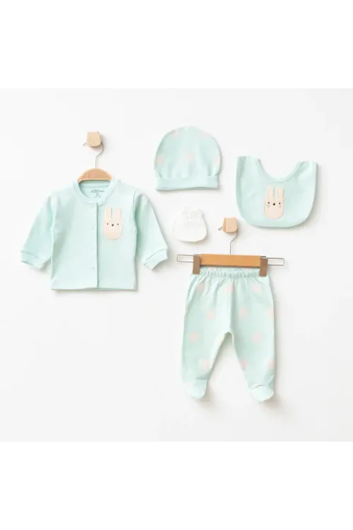 Kız Bebek Animal Desenli % 100 Pamuk 5  Li Hastane Çıkış Seti 0 Ay - 3 Ay