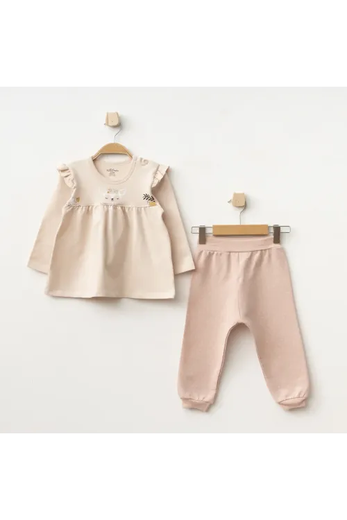 Kız Bebek Animal Desenli Sweatshirt Pantolon 2  li Alt Üst Bebek Takımı 3 Ay-36 Ay