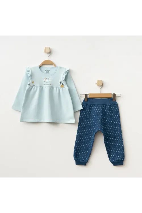 Kız Bebek Animal Desenli Sweatshirt Pantolon 2  li Alt Üst Bebek Takımı 3 Ay-36 Ay