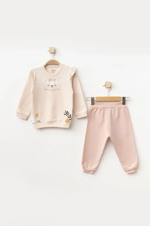Kız Bebek Animal Desenli Sweatshirt Pantolon 2  li Alt Üst Bebek Takımı 3 Ay-36 Ay