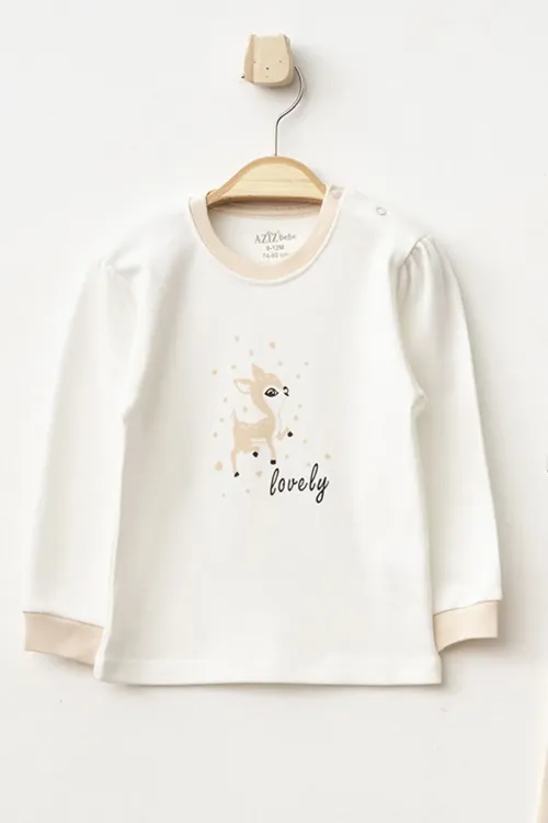 Kız Bebek Animal Desenli Sweatshirt Pantolon T-shirt 3 lü Alt Üst Bebek Takımı 3 Ay-36 Ay
