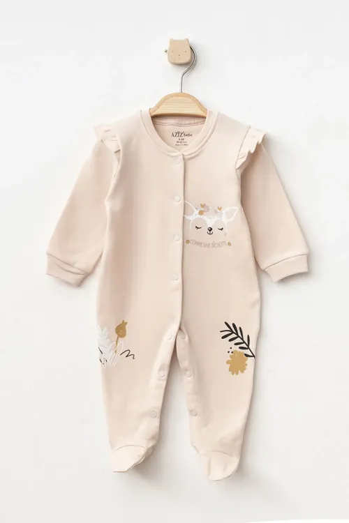 Kız Bebek Çıtçıtlı Desenli Patikli Tulum 0 Ay 6 Ay