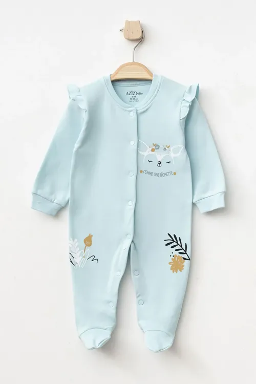 Kız Bebek Çıtçıtlı Desenli Patikli Tulum 0 Ay 6 Ay