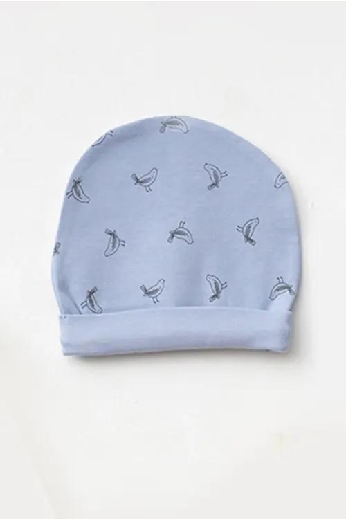 Kız Bebek Kuş Desenli Zıbın Pantolon Bere 3 lü Alt Üst Bebek Takımı 0 Ay-6 Ay