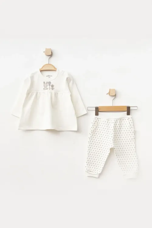 Kız Bebek Tavşan Nakışlı Sweatshirt Pantolon 2  li Alt Üst Bebek Takımı 3 Ay - 18 Ay