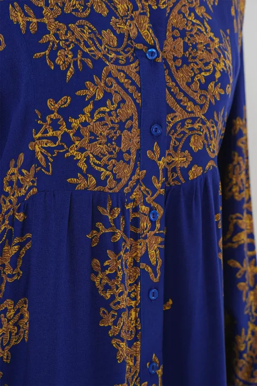 Saks Gold Desenli Tesettür Elbise 2423