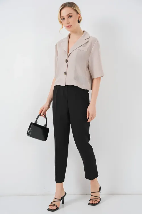 0706 Crop Keten Ceket - Bej