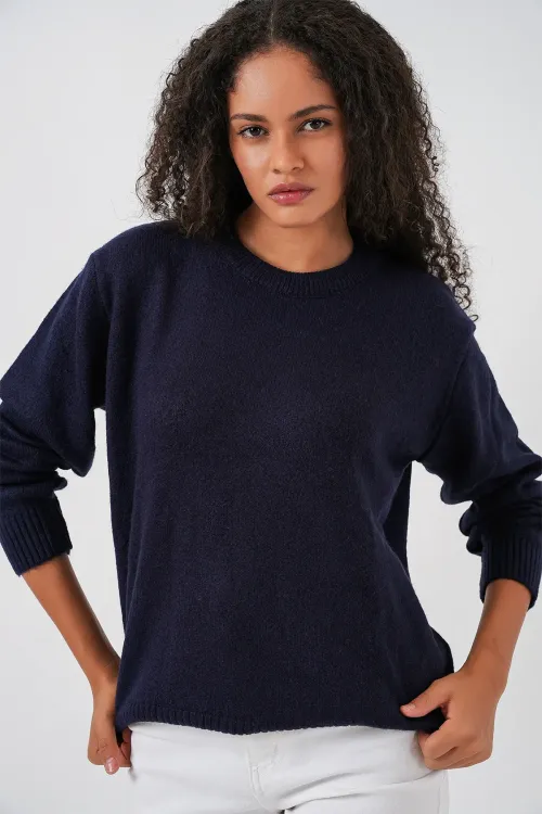 15895 Kadın Oversize Triko Kazak - K. Lacivert