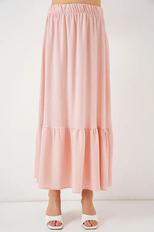 1886 Uzun Örme Etek - Pudra