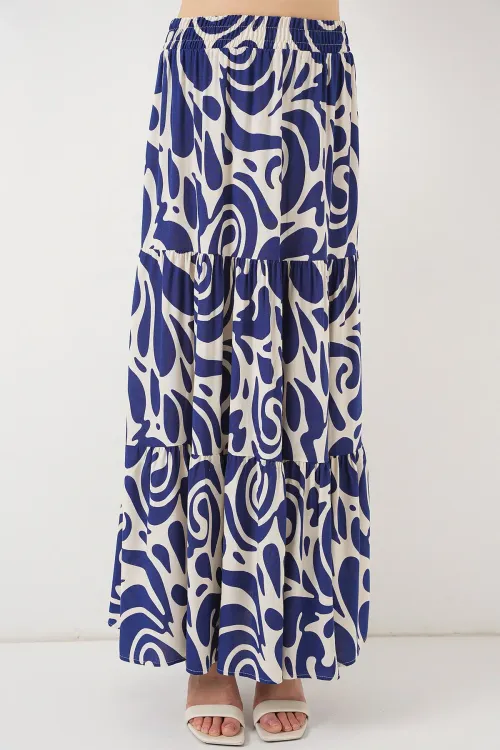 1898 Desenli Uzun Etek - F.Lacivert