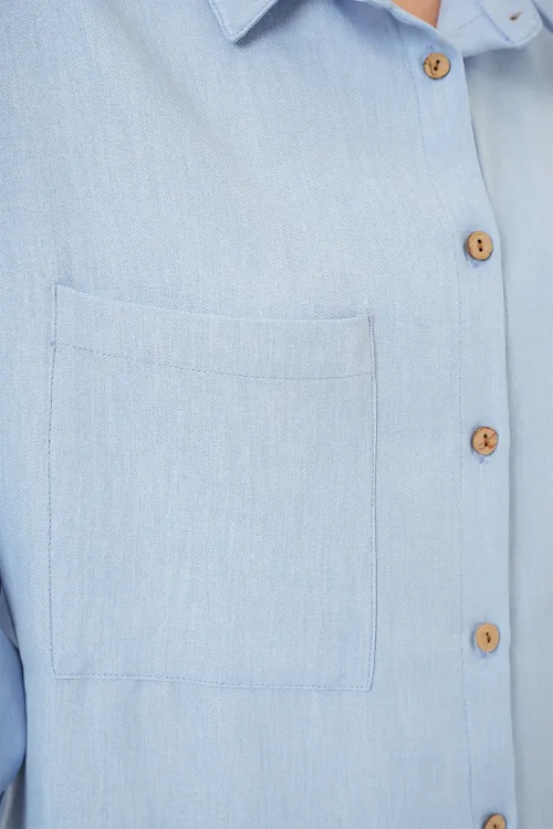 20126 Oversize Keten Gömlek - Mavi