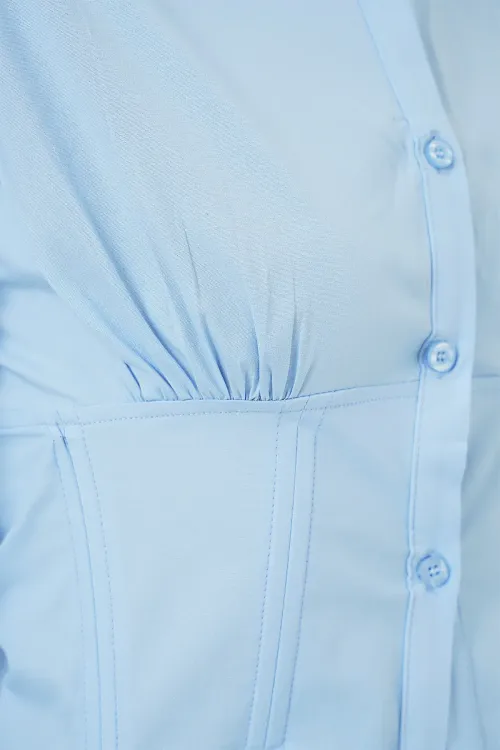 20231 Slim Fit Poplin Gömlek - Mavi