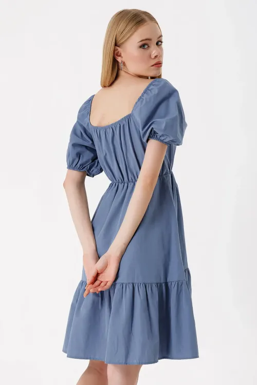 2351 Kloş Poplin Elbise - İndigo