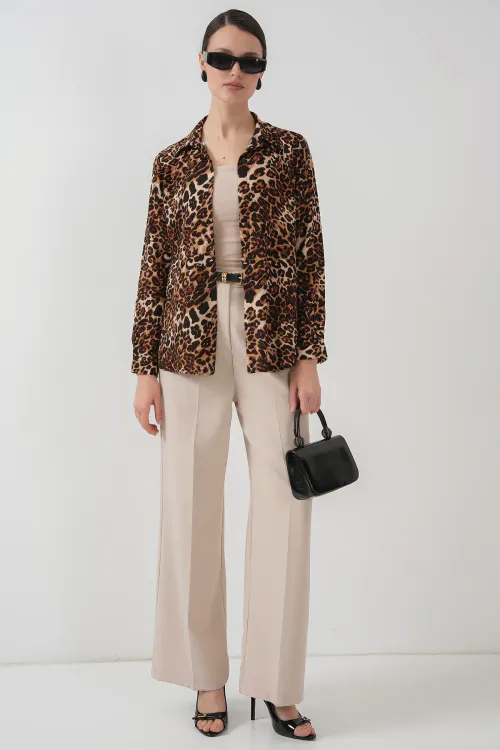 3721 Grafik Desenli Gömlek - C. Kahverengi