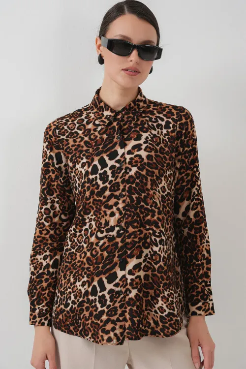 3721 Grafik Desenli Gömlek - C. Kahverengi