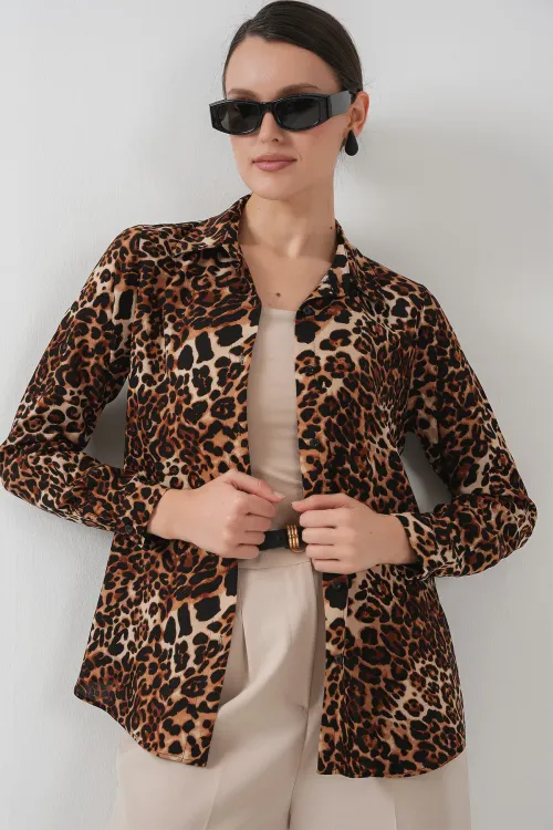 3721 Grafik Desenli Gömlek - C. Kahverengi