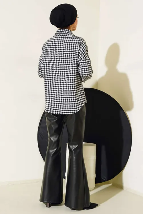 3852 Kazayağı Desen Gömlek - Siyah