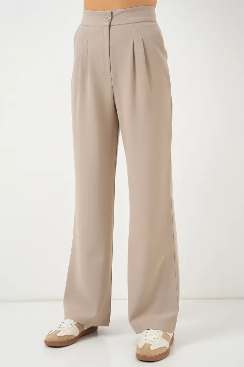 6638 Yüksek Bel Palazzo Pantolon - A.Bej