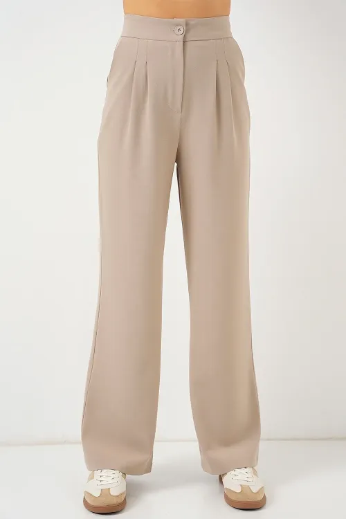 6638 Yüksek Bel Palazzo Pantolon - A.Bej