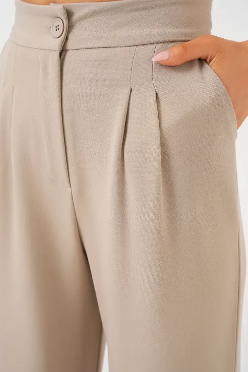6638 Yüksek Bel Palazzo Pantolon - A.Bej