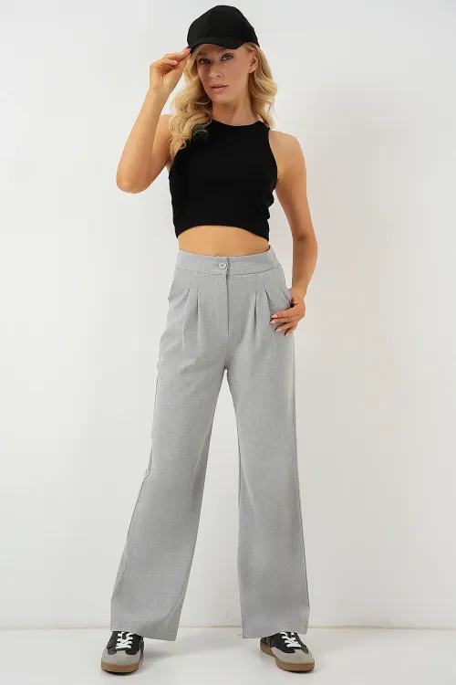 6638 Yüksek Bel Palazzo Pantolon - A.Gri