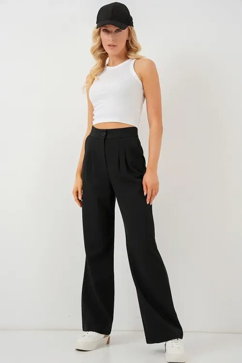 6638 Yüksek Bel Palazzo Pantolon - D. Siyah