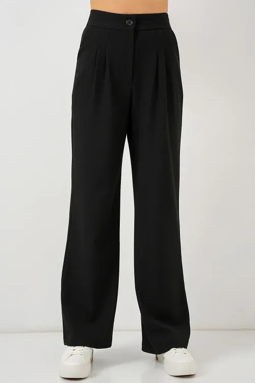 6638 Yüksek Bel Palazzo Pantolon - D. Siyah