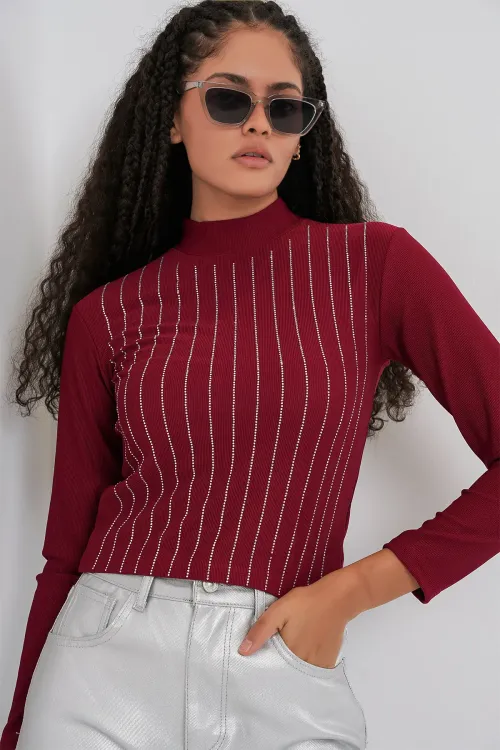 922 Taşlı Body - Bordo