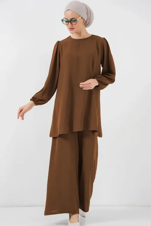 Ayrobin Tunik Pantolon Alt Üst Takım 6712 - Kahverengi
