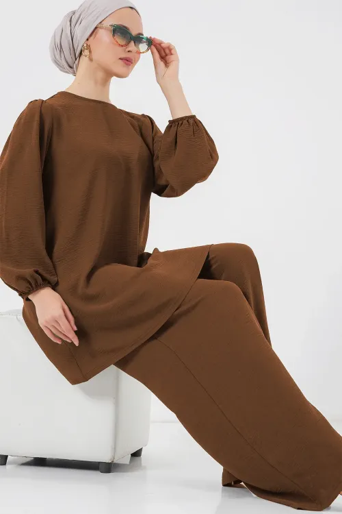 Ayrobin Tunik Pantolon Alt Üst Takım 6712 - Kahverengi