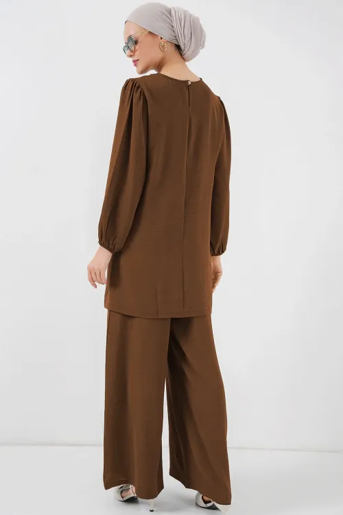 Ayrobin Tunik Pantolon Alt Üst Takım 6712 - Kahverengi