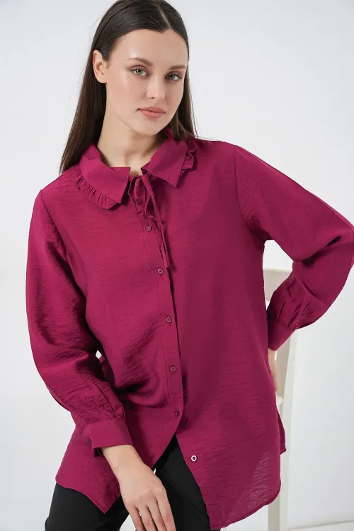 Fırfırlı Uzun Gömlek Tunik 5952 - Bordo