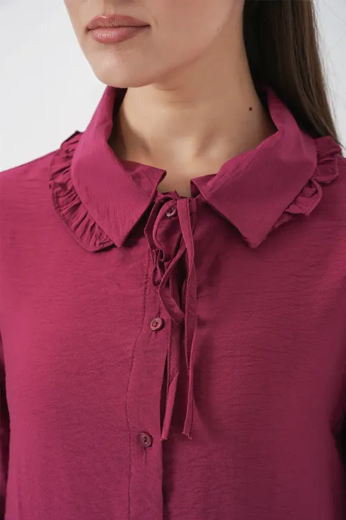 Fırfırlı Uzun Gömlek Tunik 5952 - Bordo