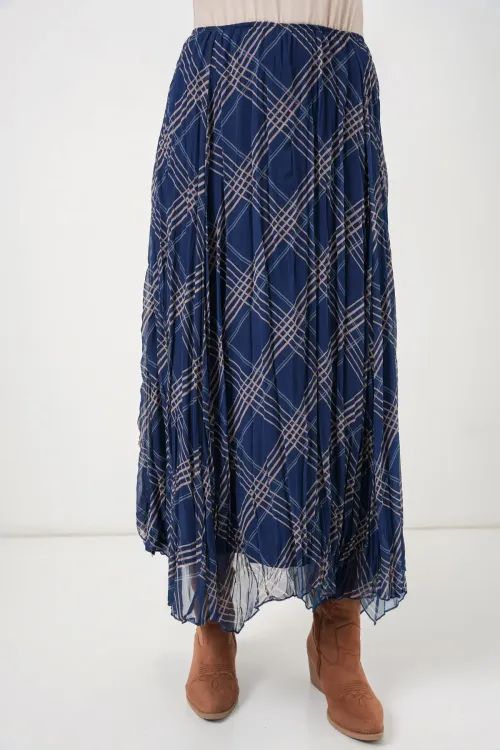 Kadın Asimetrik Kesim Şifon Etek 8056 - Lacivert