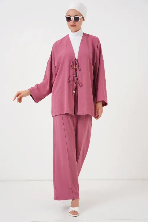 Kadın Ayrobin Kimono Pantolon İkili Takım 6739 - Gül Kurusu
